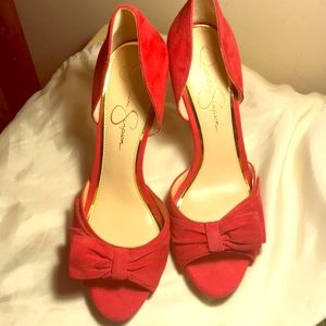 New Red Suede Jessica Simpson Peep Toes